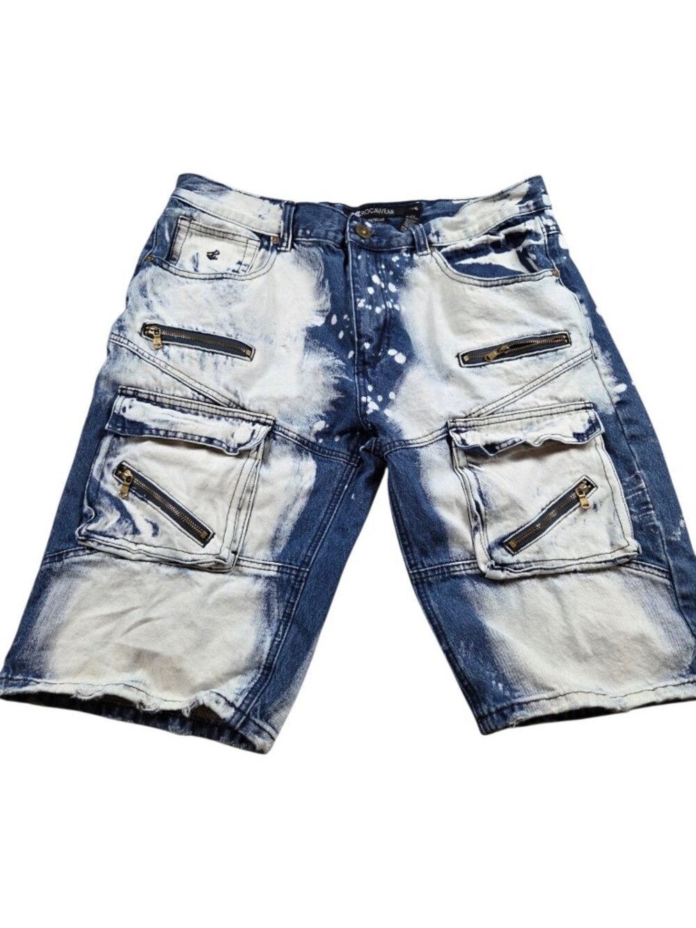Rocawear Denim Shorts Mens 36 Acid Wash Pockets Distressed Dark Wash